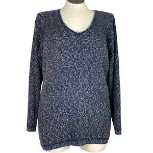 Adrienne Vittadini Women XL Variegated Rib V Neck Sweater Blue Multi Stretch